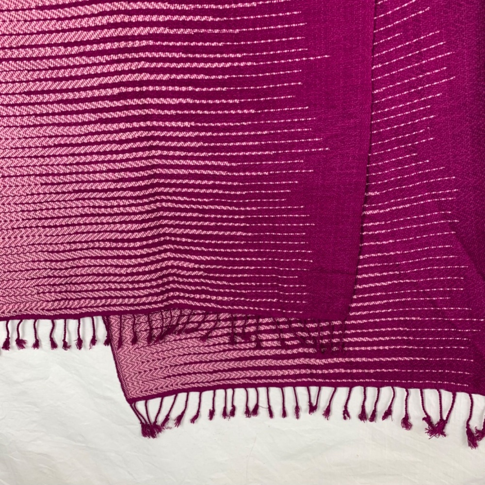 Soft Cotton Knit Long Shawl Lg Scarf Cranberry Decreasing Pink Stripes Excellent - Picture 7 of 10